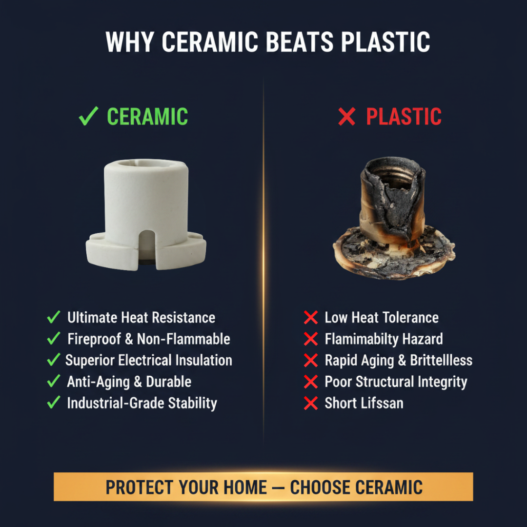 Comparison chart showing why ceramic beats plastic with visual examples and text.