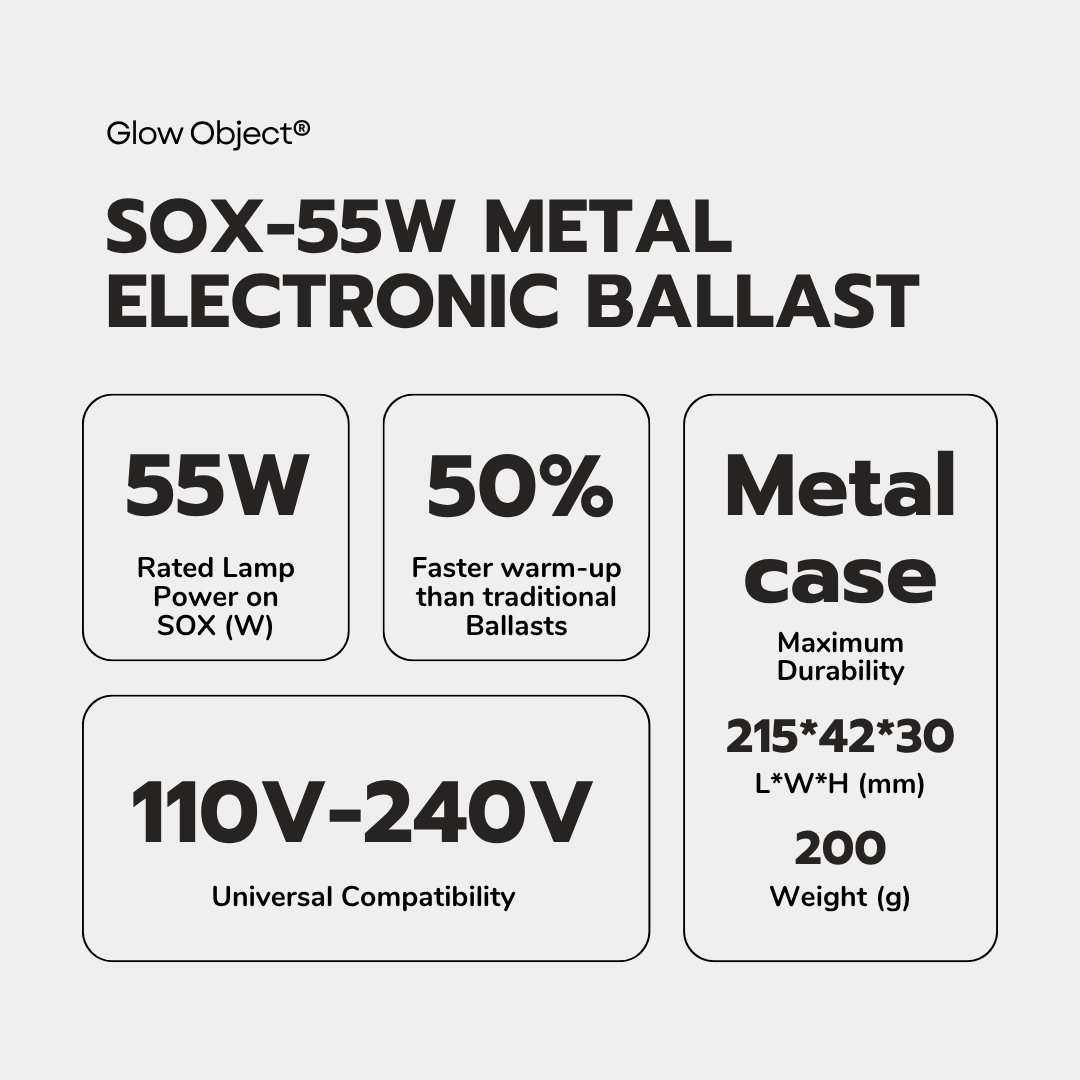 SOX-55W LPS Electronic Ballast Key Specs – 55W 110-240V Universal Metal Case 5X Faster Warm-Up