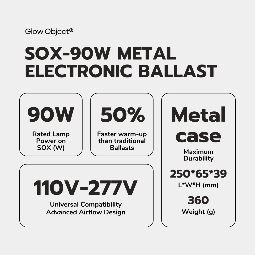 SOX-90W LPS Electronic Ballast Key Specs – 90W 110-277V Universal Metal Case 5X Faster Warm-Up