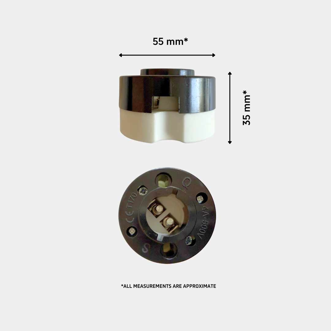 Ceramic B22 BY22D Bayonet Socket Dimensions – 55mm x 35mm Side and Bottom View
