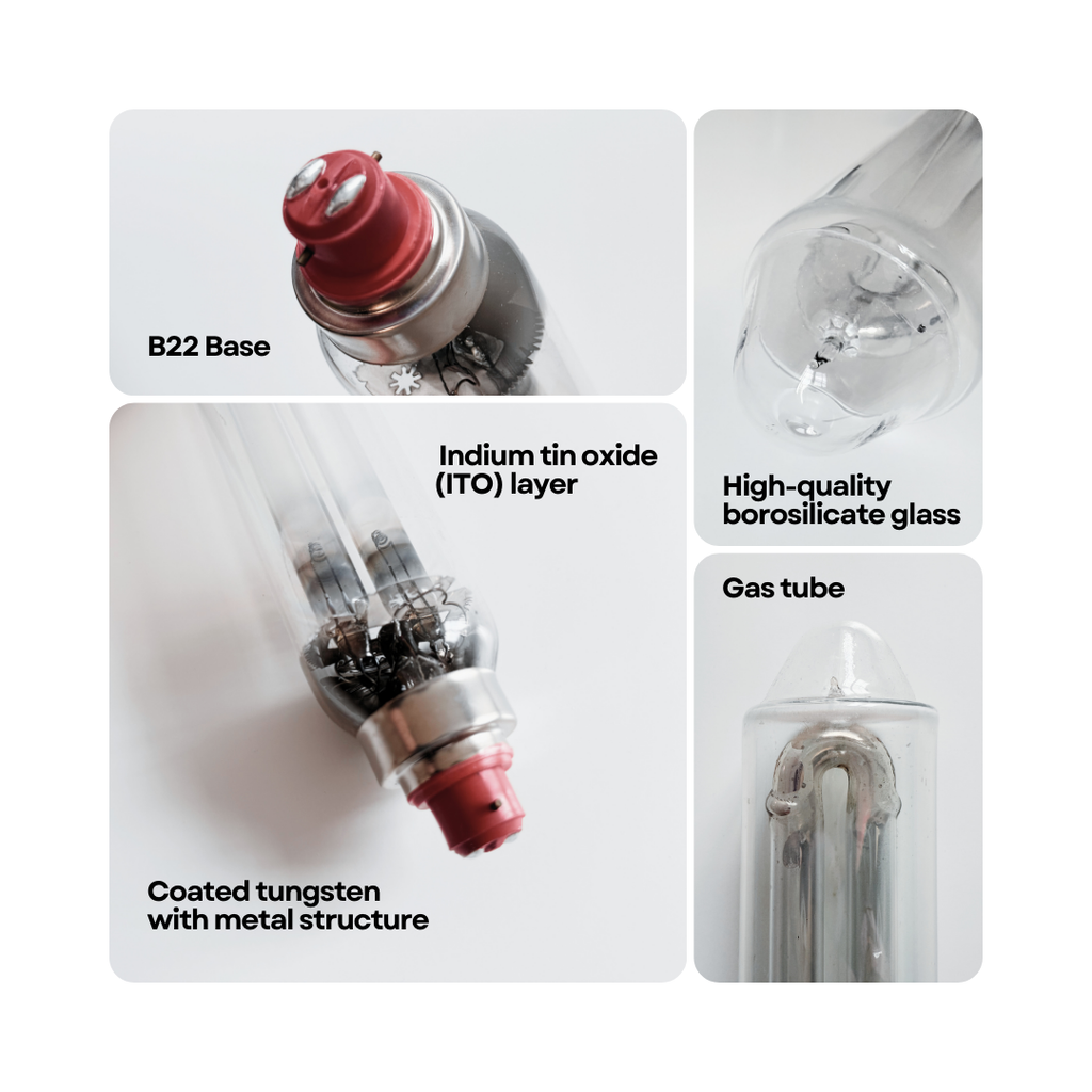 SOX-35W LPS Lamp Internal Construction – B22 Base ITO Layer Borosilicate Glass Gas Tube Coated Tungsten