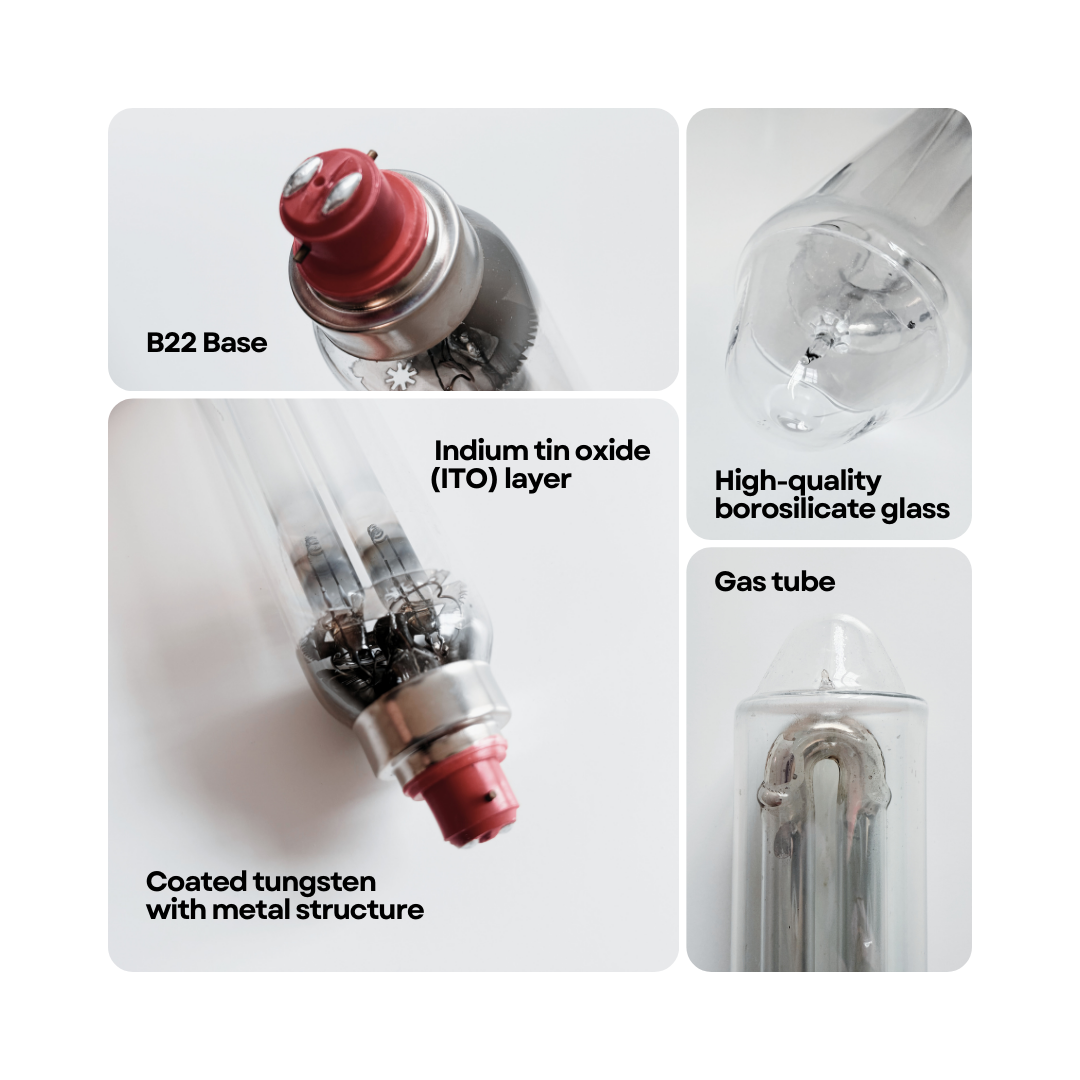 SOX-55W LPS Lamp Internal Construction – B22 Base ITO Layer Borosilicate Glass Gas Tube Coated Tungsten