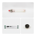 Three electronic components including a Glow Object SOX 35w light bulb, a 35w LPS electronic ballast  and  a B22 ceramic socket on a white background