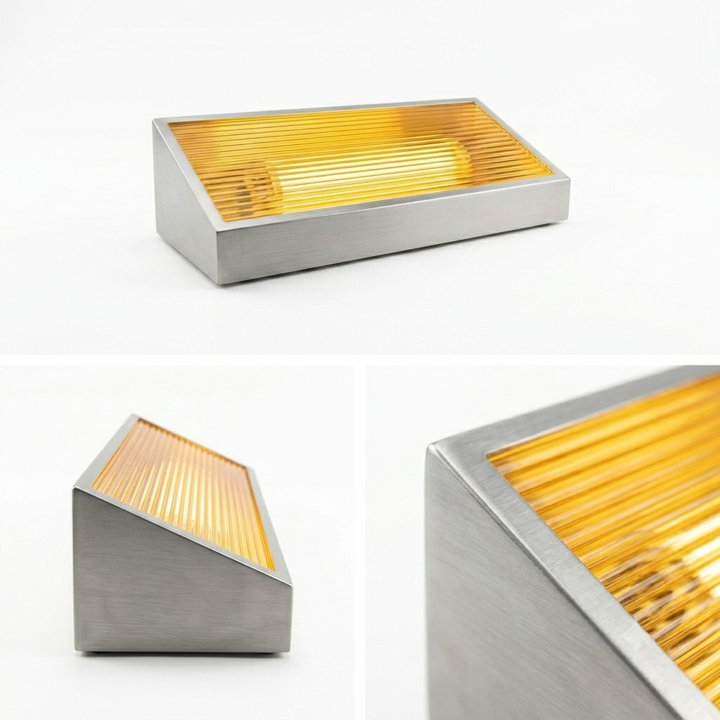 Glow Object SOX LPS Safelight Multi-View – Brushed Stainless Steel Frame Amber Glass Detail for Darkroom Sensory and Ambient Lighting