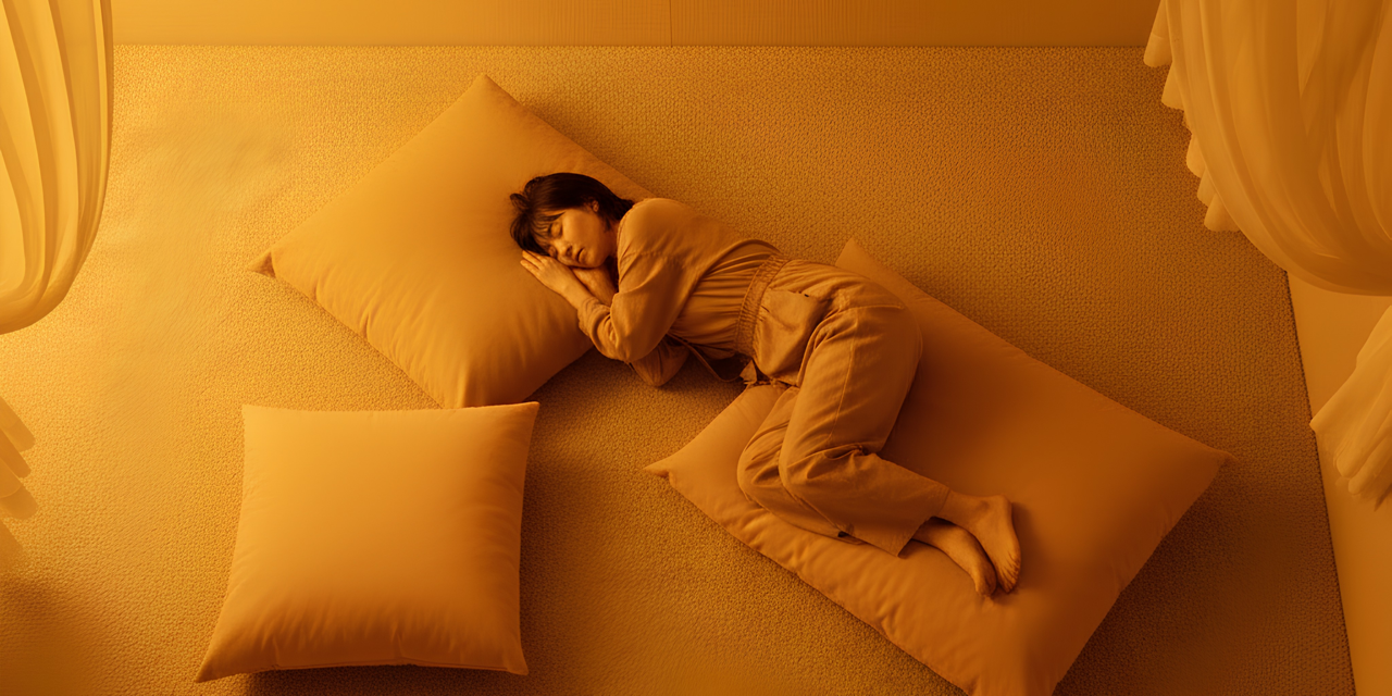 Person sleeping peacefully under warm 589nm amber Low Pressure Sodium lighting — ZERO BLUE™ by Glow Object®, virtually zero blue light